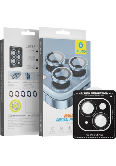 Blueo Apple Uyumlu   iPhone 14 / 14 Plus Siyah Siyah Metal Çerçeve Kamera