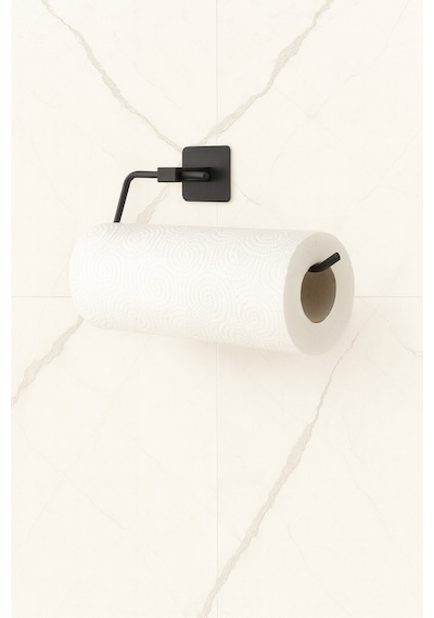 Kare Yapışkanlı Siyah Kağıt Rulo Havluluk, Peçetelik, Yapışkanlı Tasarım, Banyo Askısı Siyah Metal Diğer