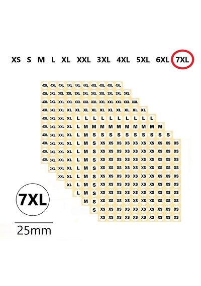 7xl Yapışkanlı Çapı-25mm Yuvarlak Beden Etiketi 210 Adet 200 Adet