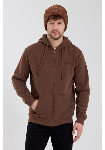 Polostate Age Of State Nakışlı Fermuarlı 3 İplik Sweatshirt Kahverengi