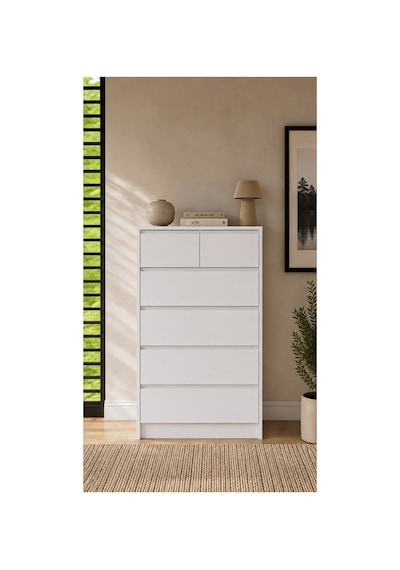 Nolm 6 Çekmeceli Şifonyer G:76 D:40 Y:122 Cm / Beyaz