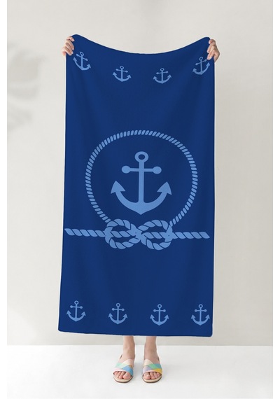 Çapa Denizci Marine Plaj Havlusu - Lacivert Halat Motifli Modern Hızlı Kuruyan Mikrofiber Havlu Çok Renkli