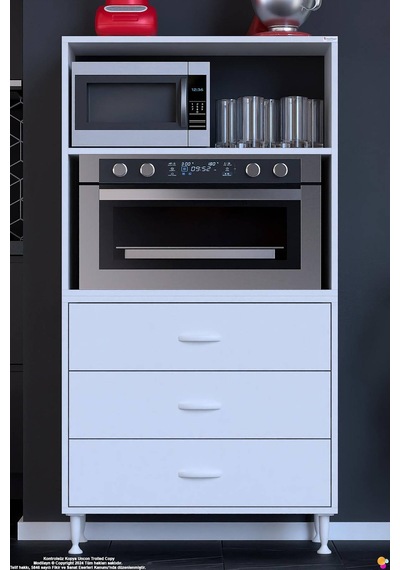 Velar 85 Cm 3 Çekmeceli Mikrodalga Fırın Mutfak Erzak Dolabı Çok Amaçlı Banyo Dolabı 85x150x32 Cm Beyaz