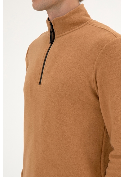 U.S. Polo Assn. Erkek Regular Fit Camel Polar Yarım Fermuarlı Basic Sweatshirt 50313777-VR233