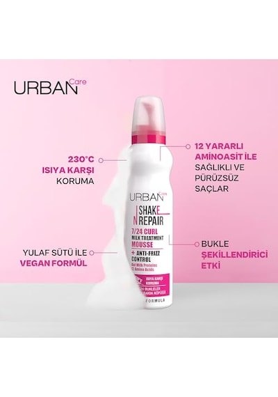 Shake N Repair 7/24 Kabaran Ve Bukleli Saçlara Özel Saç Bakım Köpüğü, 150 Mililitre, Vegan