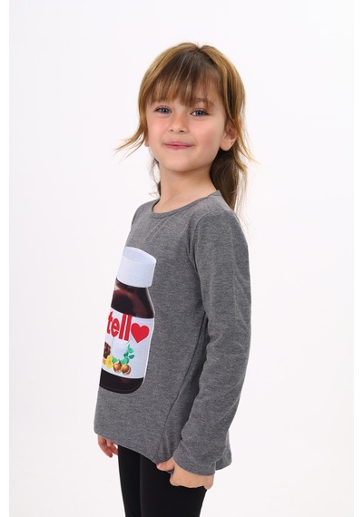 Toontoy Kids Toontoy Kız Çocuk Nutella Baskılı T-shirt Antrasit