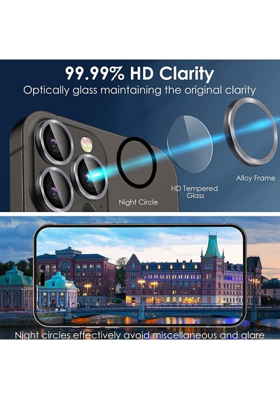 Apple Uyumlu iPhone 15 Pro Max Raze Metal Kamera Lens Koruyucu Siyah