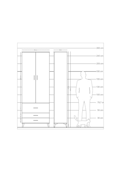 Arges Dolap Tek Raflı 3 Çekmeceli Tek Askılı 88x30x243 Aytaşı-çam Aytası
