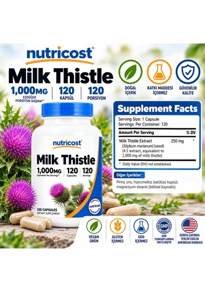 Nutricost Vegan Milk Thistle 4:1 Extract 1,000 Mg 120 Capsules