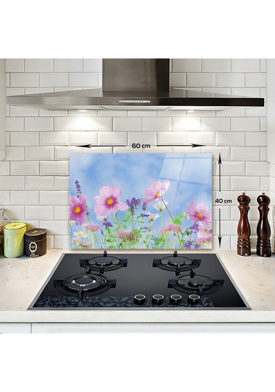 Decorita Menekşe Desenli | Cam Ocak Arkası Koruyucu | 40cm x 60cm