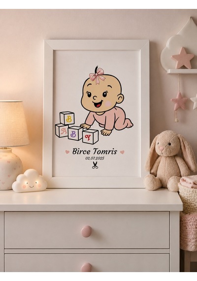 Bebeğimin İlk Saçı Hatıra Çerçevesi Kişiye Özel İsimli Bebek Odası Dekoru Pembe
