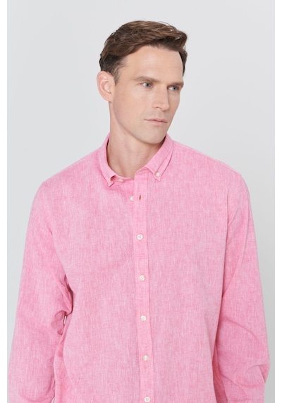AC&Co / Altınyıldız Classics Erkek FUSYA Comfort Fit Rahat Kesim Düğmeli Yaka Casual Keten Gömlek Fuşya
