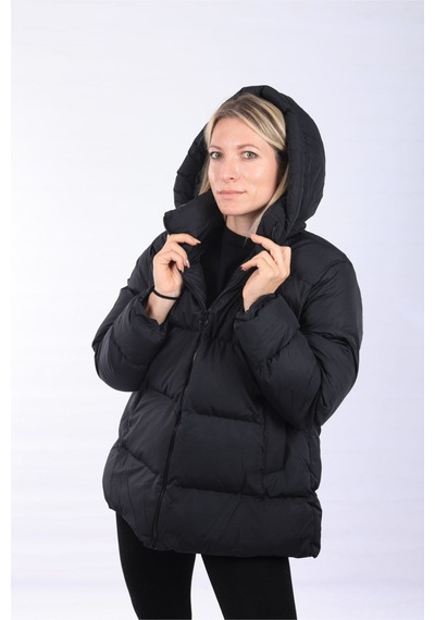 Nevege Butik Kadın Siyah Kapüşonlu Cepli Şişme Mont Siyah