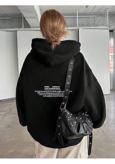 Startmore Siyah Unisex Erkek/kadın Unique Renkli Özel Baskılı Pamuklu Oversize Kapüşonlu
