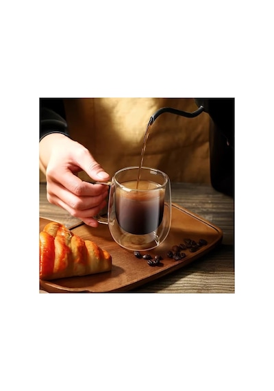 4 Adet Çift Katmanlı Kahve Kupasi Seti - Kahve Sunum Bardağı - Latte Bardağı Çift Cidarlı 350 Ml Çokrenkli