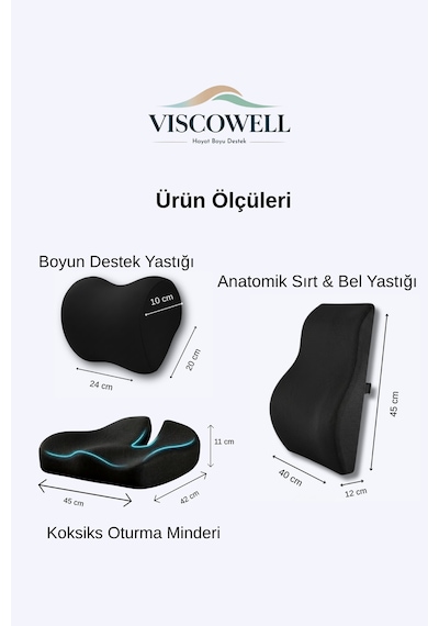 Visco Ortopedik Yastık Seti Bel, Boyun Ve Kalça Desteği Sağlayan 3'lü Set