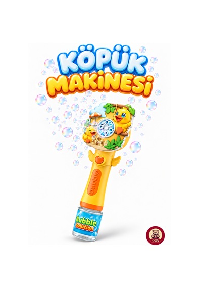 Oyuncak Işıklı Tam Otomatik Köpük Makinesi 26 Cm 4 Pilli Baloncuk Oyuncağı Köpük Sıvılı 3 Renk Sarı