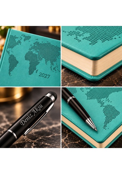 Bk Gift Kişiye Özel 378 Termo Deri Tarihli Ajanda & Siyah Touch Pen Tükenmez Kalem-14 Turkuaz Akdnz-bitmeyencom38512 18878 Bk Gift