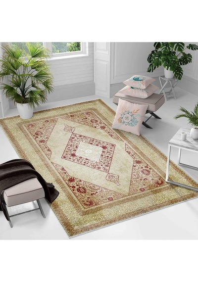 Kaymaz Taban Yıkanabilir Halı Mutfak, Salon, Yatak Odası İçin Modern Dijital Baskı Halı Slnhalı22 - 0077 Çok Renkli