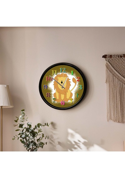 Sevimli Aslan Tasarımlı Çocuk Odası Dekoratif Duvar Saati 28 Cm Sessiz Mekanizma Çok Renkli