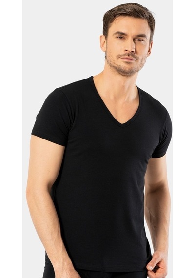 Cacharel Erkek Derin V Yaka Likralı T-shirt 1306/siyah 001