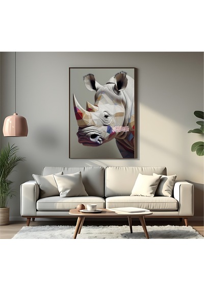 Çerçevesiz Poster Mozaik Desenli Gergedan