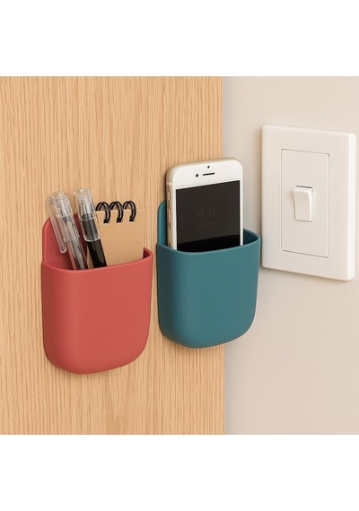 2'li Yapışkanlı Masa Kenarı Organizer Cep Kalem, Defter, Telefon Düzenleyici Saklama Kutusu Masaya Zarar Vermeyen, Delmeden Uygulanan Pratik Organizer Beyaz - Çok Renkli