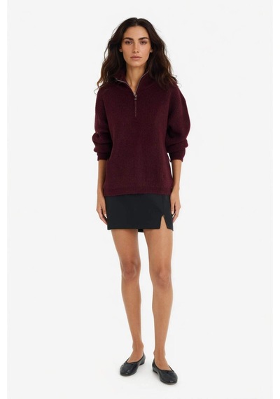 Defacto Relax Fit Yarım Fermuarlı Triko Kazak F3897ax25wnbr226 Bordo