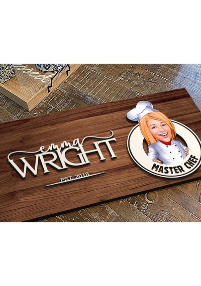 Bk Gift Kişiye Özel Kadın Chef Karikatürlü Kabartma Figürlü Ahşap Tablo, Duvar Dekoru, Arkadaşa Hediye, Özel Tasarım Ev Hediyesi-1