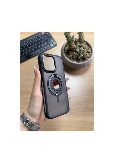 Apple iPhone Uyumlu 14 Pro Max Standlı Ve Yüzüklü Magsafe Kılıf Soocase721 Kahverengi