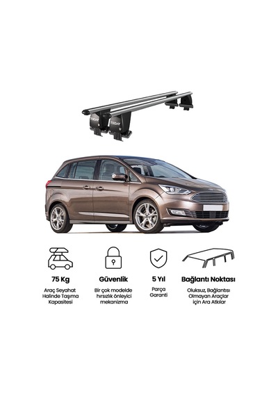 Royal Ford C-max Iı 2010-2019 Uyumlu Gri Ara Atkı Port Bagaj Tavan Barı