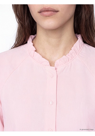 Lcw Modest Pembe Hakim Yaka Beli Kuşaklı Çizgili Kadın Gömlek Tunik