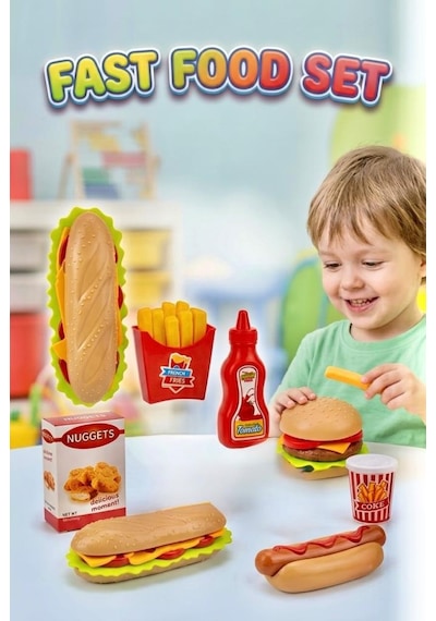 Fast Food Oyuncak Seti - Eğitici Zeka Geliştirici Oyuncak Hamburger Ve Sandviç Mutfak Seti