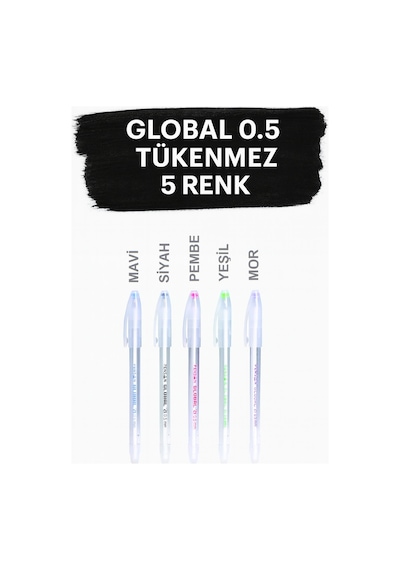 0.5 Global Tükenmez Kalem 5 Renk Çok Renkli