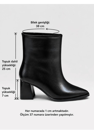 Siyah Cilt Asely Geniş Xl Kesim Kadın Topuklu Bot-6498