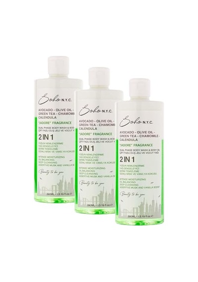 N.y.c. Vegan Çift Fazlı Duş Jeli Ve Yoğun Nemlendiricili Vücut Yağı-jadore 390 Ml 3 Paketi 285 ML