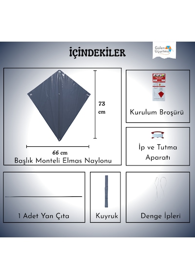 Uçurtma Yapım Seti / Naylon Elmas / Plastik Çıtalı / Lacivert