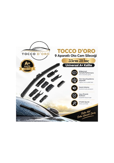 Tocco D'oro 9 Aparatlı Oto Cam Sileceği 53 Cm 21 İnç Universal A+ Kalite