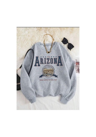 Herkesemoda Baskılıı Bisiklet Yaka İçi Polarlı Sweatshirt Beyaz