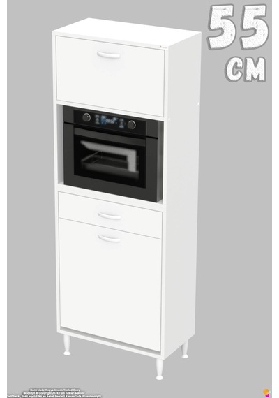 Vio 55 Cm Fırın Dolabı Sepetli Çekmeceli 1 Kapak Mini Midi Mutfak Dolabı Beyaz