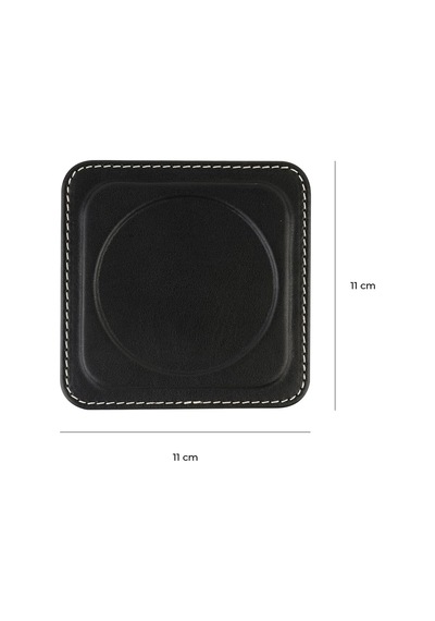 Bardak Altlığı,6'li Set,masaüstü Yuvarlak Cup Coaster,vegan Suni Deri,11x11 Cm.,siyah Diğer