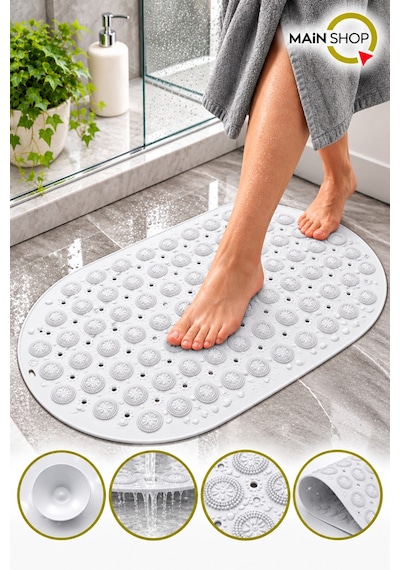 Vantuzlu Banyo Ve Duşakabin Kaydırmaz Paspas, Küvet İçi Masaj Etkili Mat 37x69 Cm M-142 Beyaz