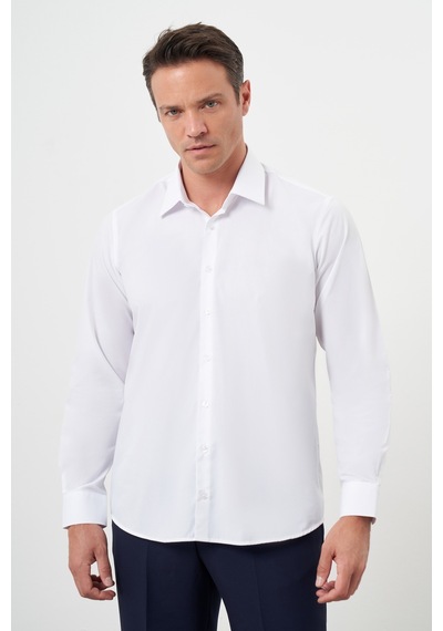 Morven Erkek Beyaz Basic Düz Desen Sert Yaka Regular Fit Gömlek 24mc004110600 Beyaz