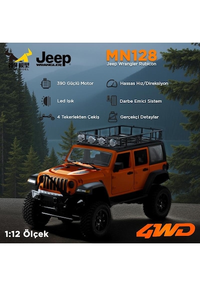 Mn Model Mn128 1/12 Jeep Wrangler Rubicon 4wd Rc Model Crawler Offroad Truck Uzaktan Kumandalı Araba Rtr Turuncu+dahili Işık Seti Mn-128
