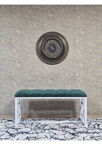 Zafir Beyaz Boyalı İçi Kareli Diktörtgen 100 Cm X 40 Cm Oturak Puf - Bench - Makyaj Oturağı - Oturak Yeşil