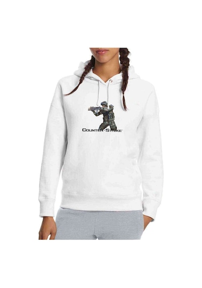Counter Strike 2 Baskılı Beyaz Kadın Kapşonlu Sweatshirt