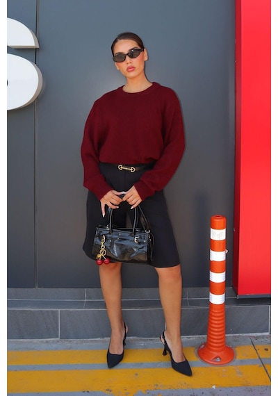 Madmext Bordo Bisiklet Yaka Kadın Triko Kazak Mg2494 Bordo
