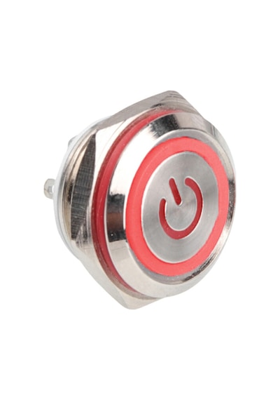Wd16c1-pin-p1-ec 16mm Düz Yaylı Işıklı Metal Buton - Kırmızı