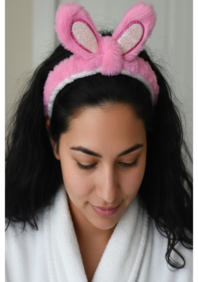 Caş Dekorasyon Pembe Renkli Kulaklı Peluş Saç Bandı Pembe