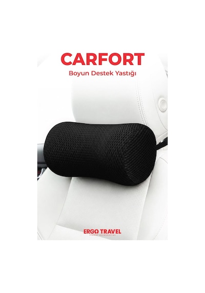 Carfort Küçük Visco Araç Boyun Yastığı Ortopedik Oto Koltuk Boyun Desteği Siyah - Ergo Travel